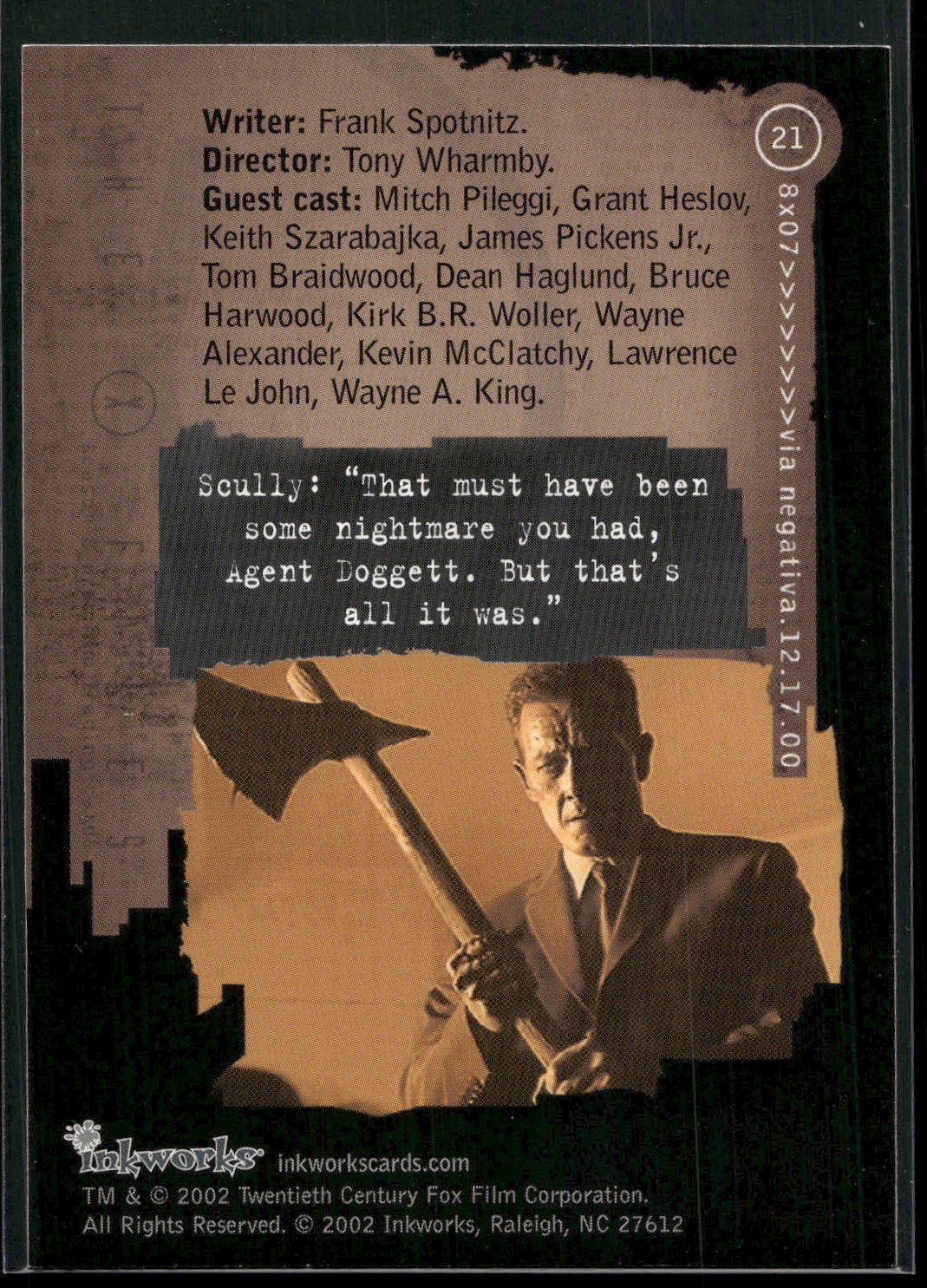 2002 Inkworks X-Files Season 8 #21 8x07 Via Negativa