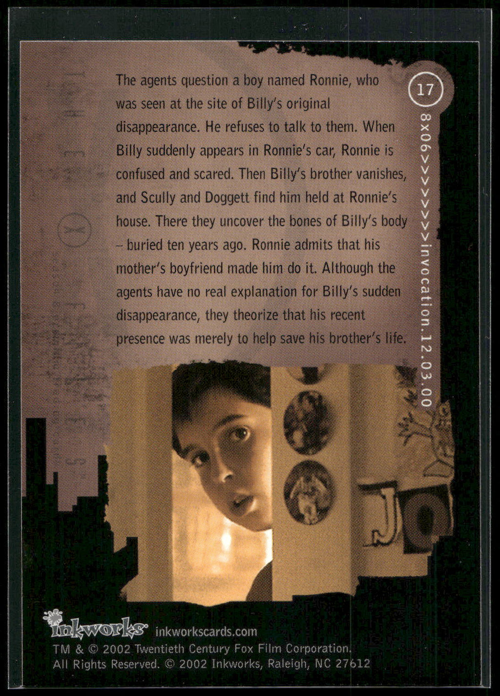 2002 Inkworks X-Files Season 8 #17 8x06 Invocation