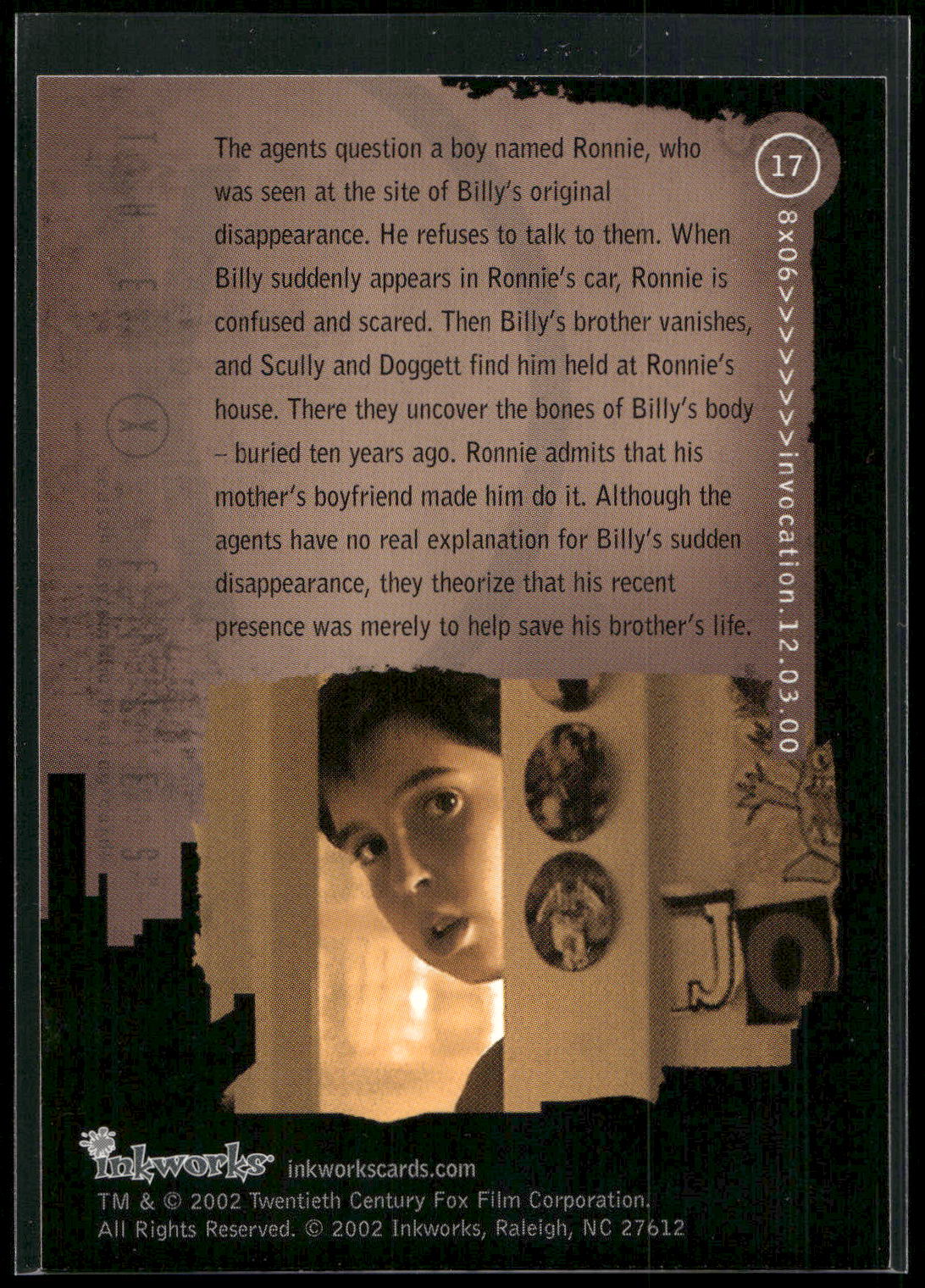 2002 Inkworks X-Files Season 8 #17 8x06 Invocation