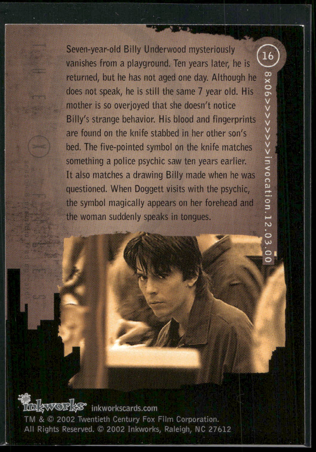2002 Inkworks X-Files Season 8 #16 8x06 Invocation