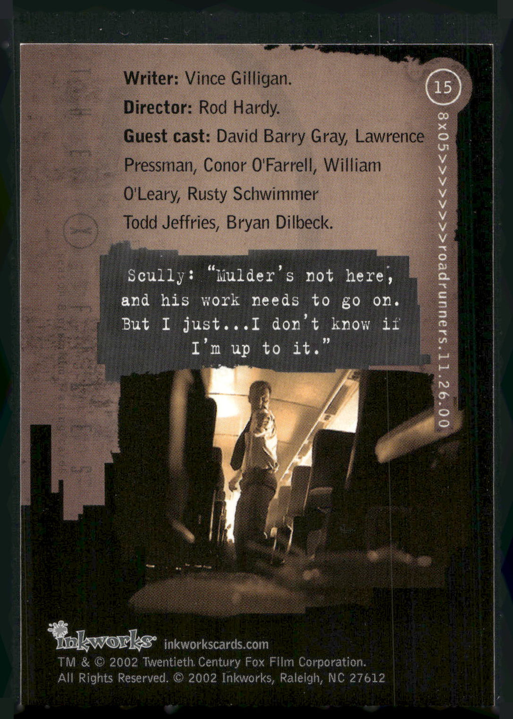 2002 Inkworks X-Files Season 8 #15 8x05 Roadrunners