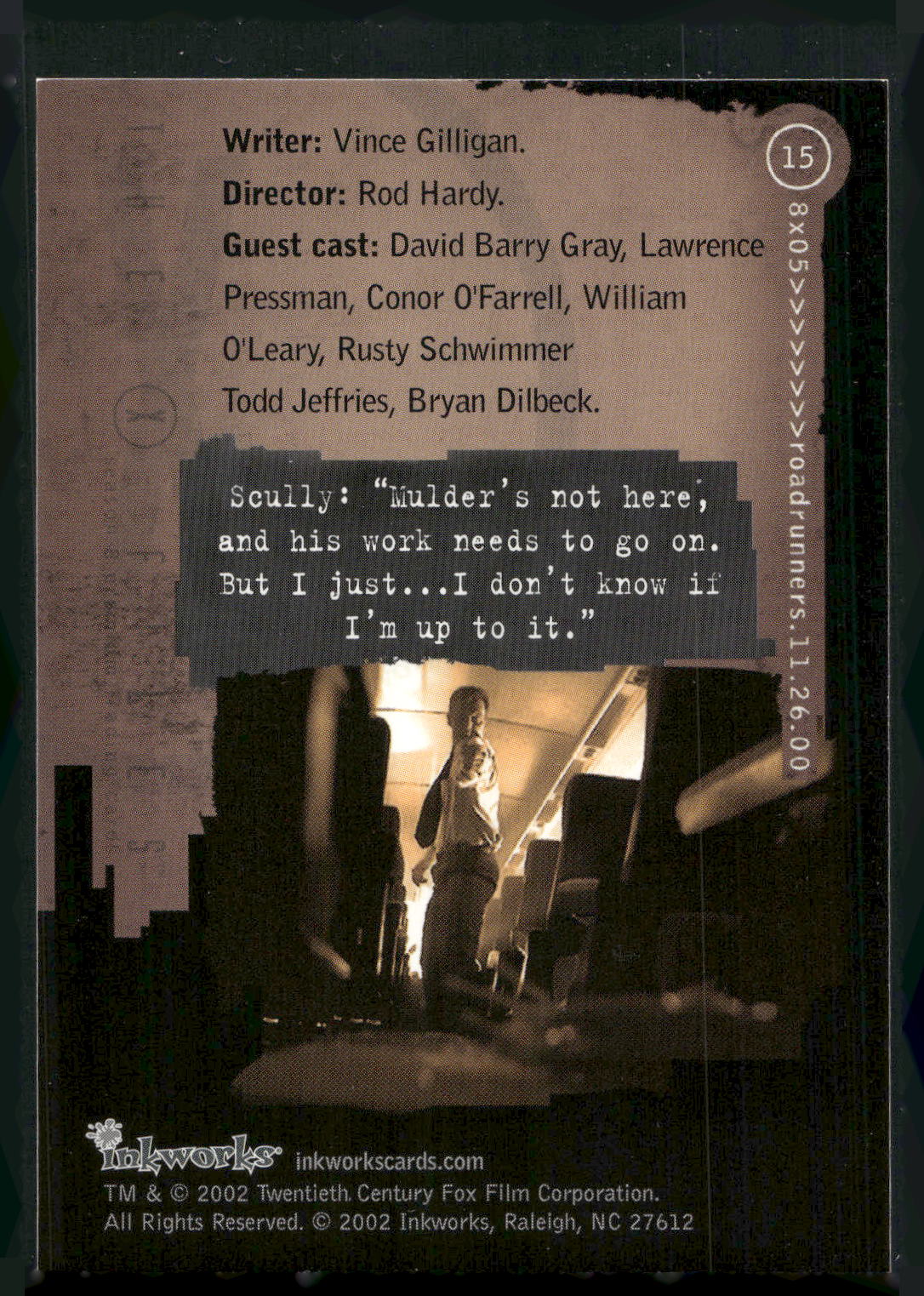 2002 Inkworks X-Files Season 8 #15 8x05 Roadrunners