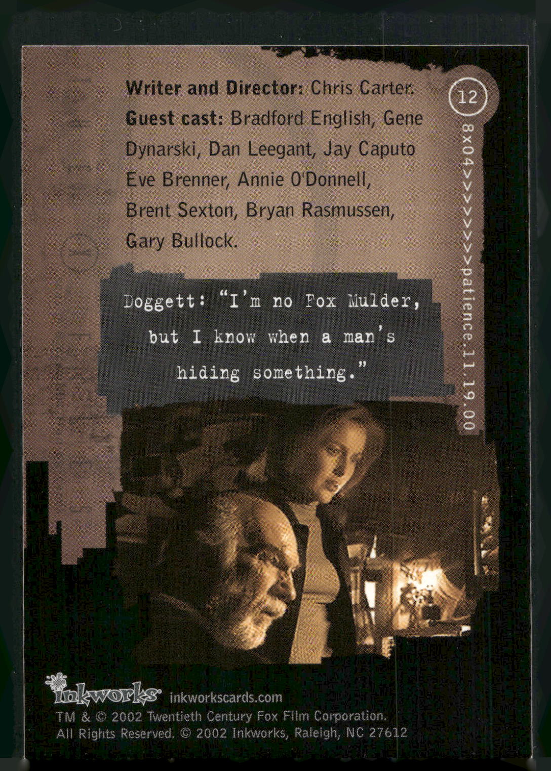 2002 Inkworks X-Files Season 8 #12 8x04 Patience