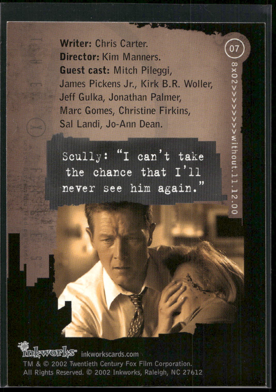 2002 Inkworks X-Files Season 8 #7 8x02 Without