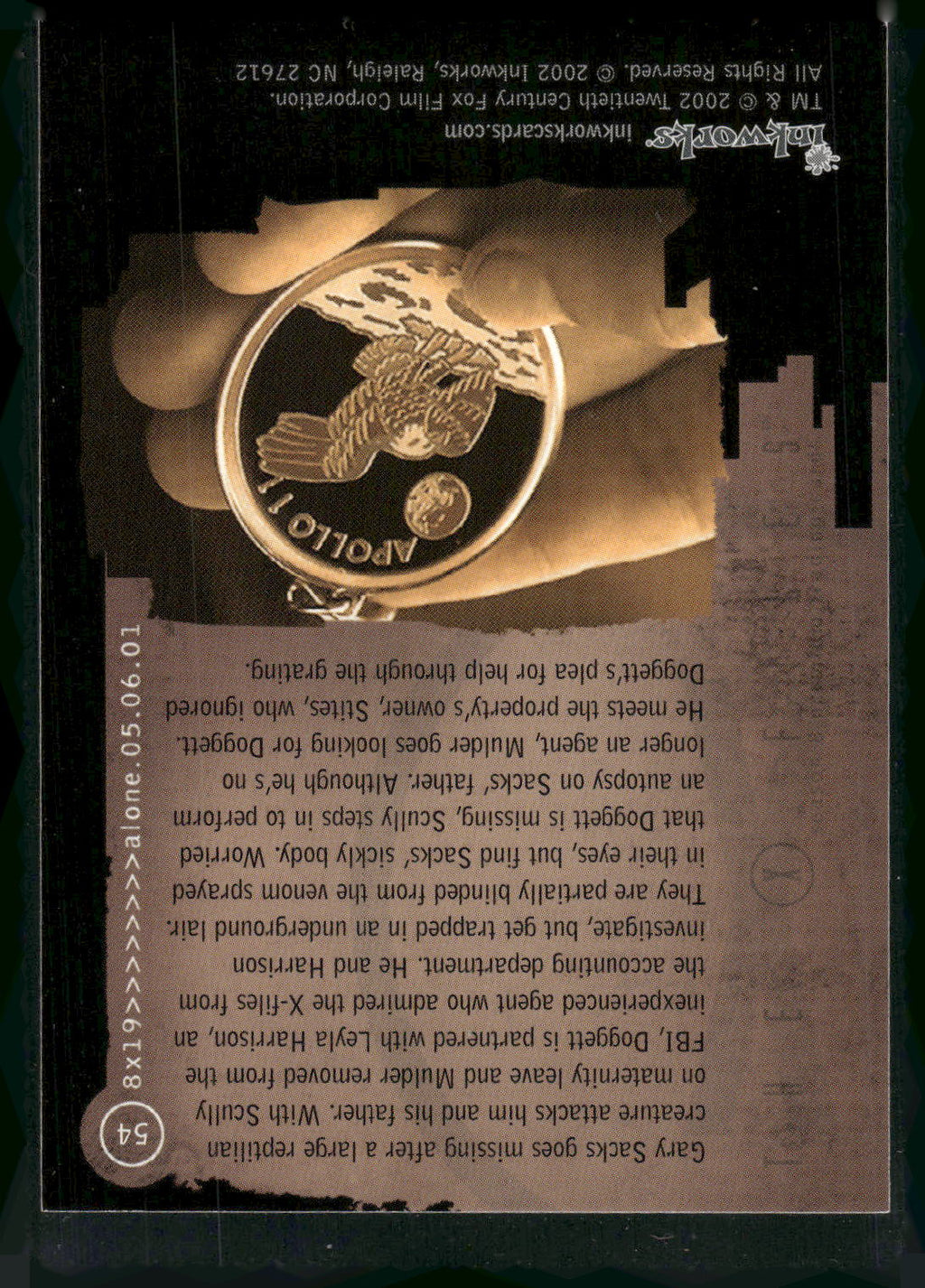 2002 Inkworks X-Files Season 8 #54 8x19 Alone