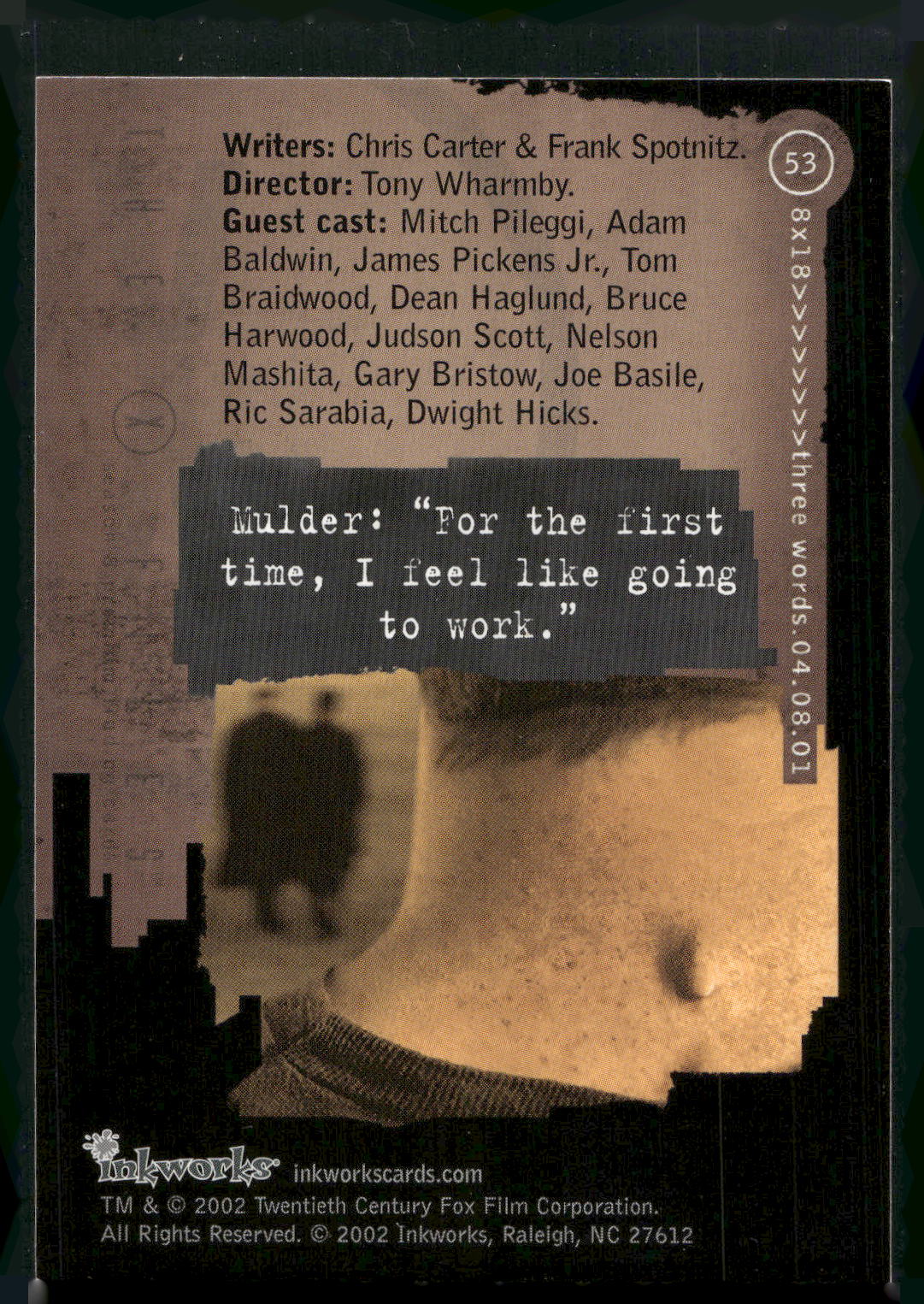 2002 Inkworks X-Files Season 8 #53 8x18 Three Words