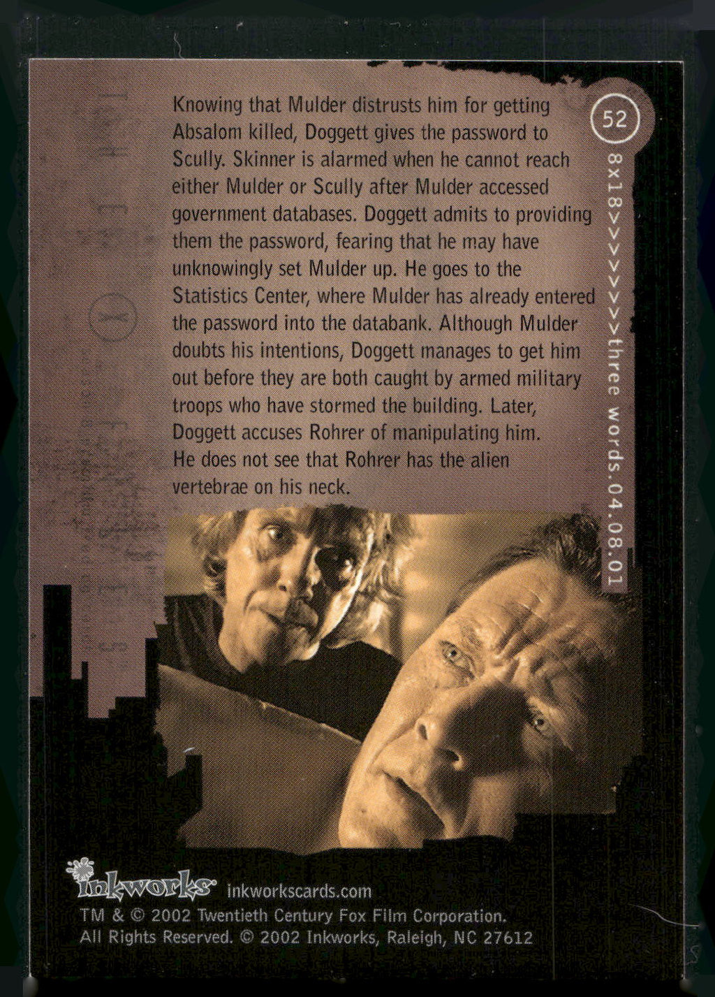 2002 Inkworks X-Files Season 8 #52 8x18 Three Words