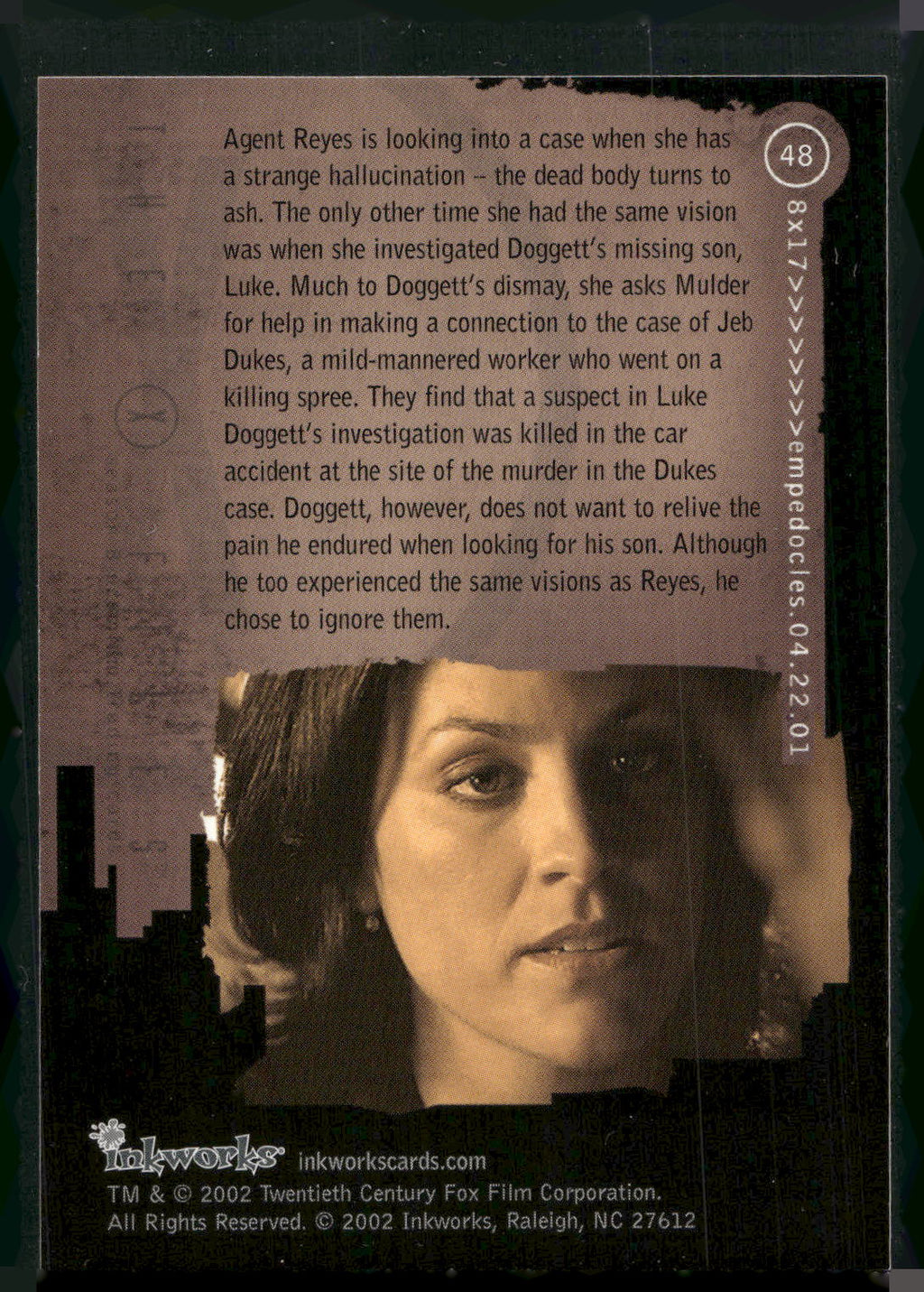 2002 Inkworks X-Files Season 8 #48 8x17 Empedocles