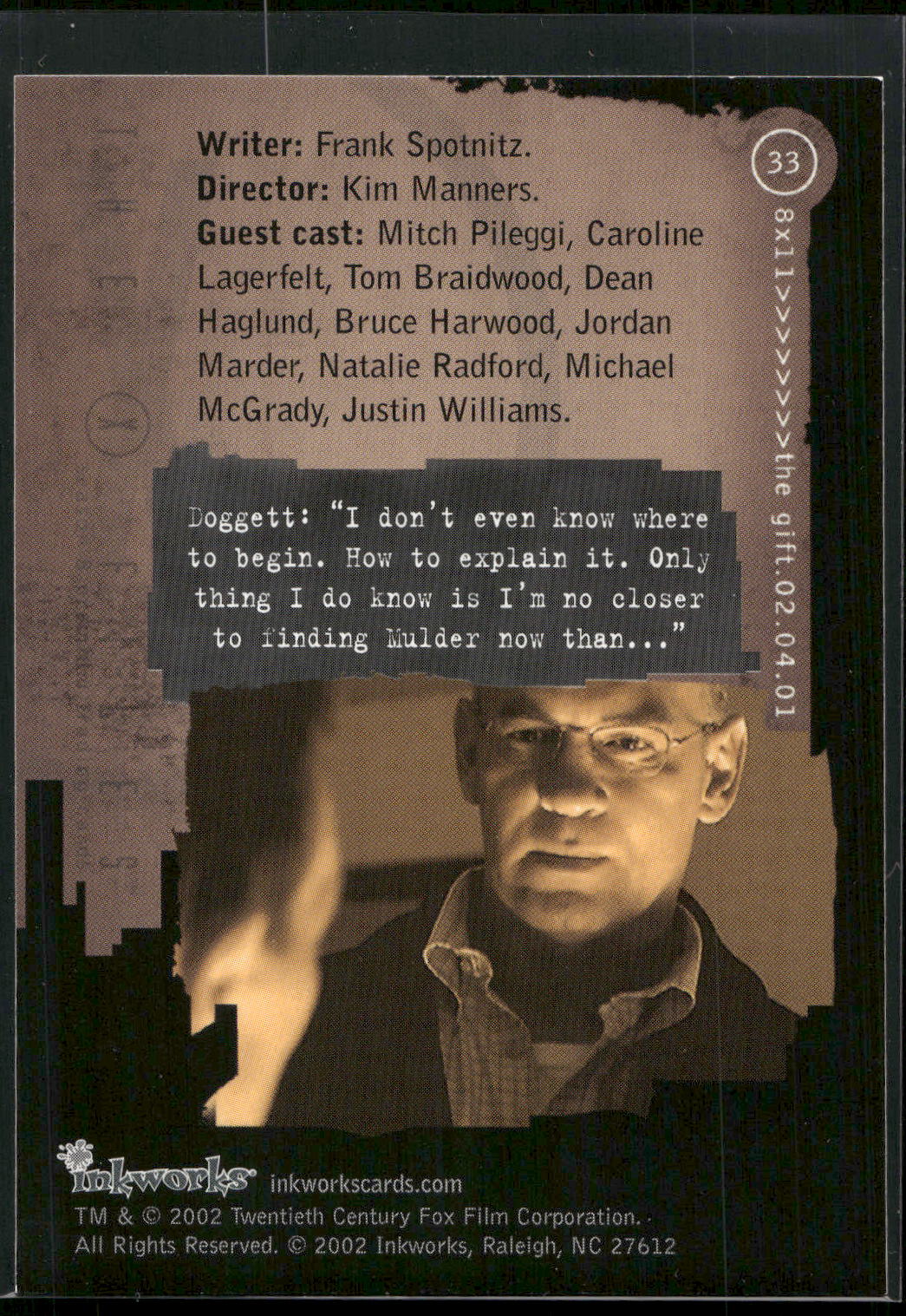 2002 Inkworks X-Files Season 8 #33 8x11 The Gift