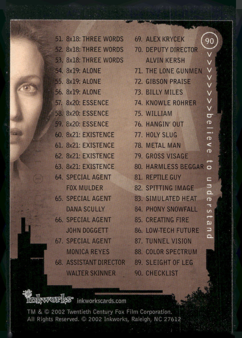 2002 Inkworks X-Files Season 8 #90 Checklist