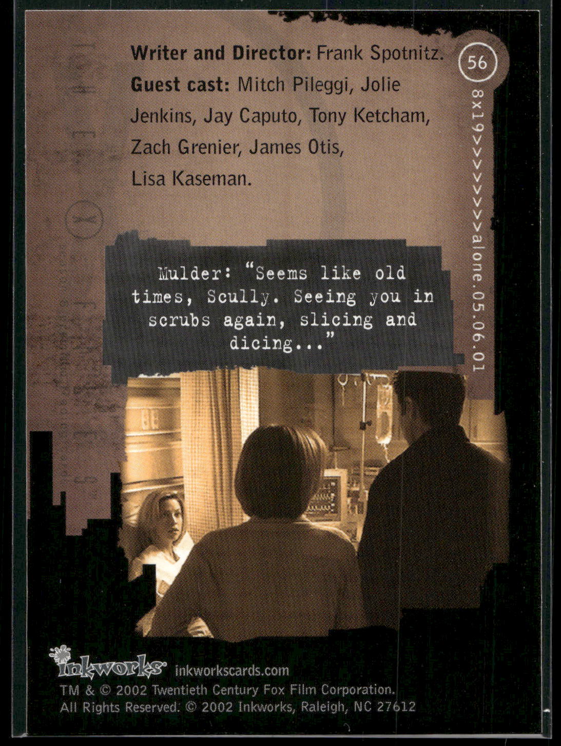 2002 Inkworks X-Files Season 8 #56 8x19 Alone