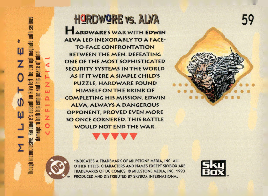 1993 SkyBox Milestone: The Dakota Universe #59 Hardware vs. Alva