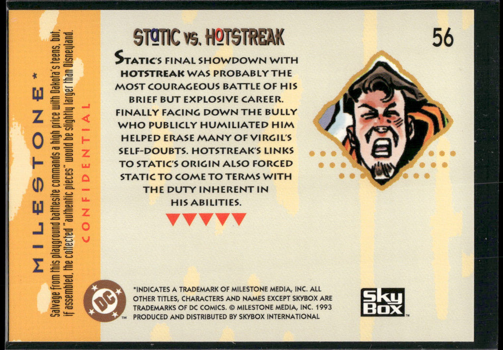 1993 SkyBox Milestone: The Dakota Universe #56 Static vs. Hotstreak