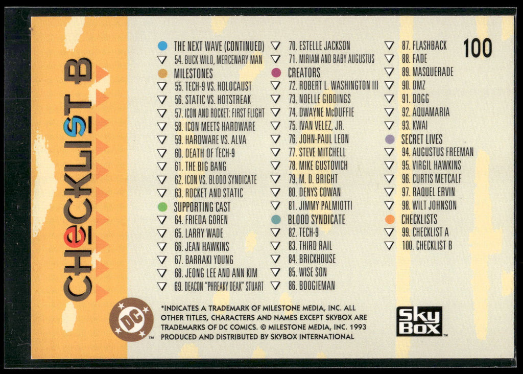 1993 SkyBox Milestone: The Dakota Universe #100 Checklist B: 54-100