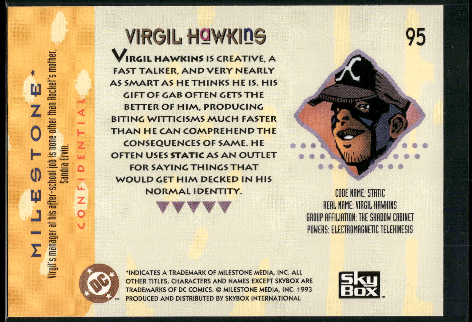 1993 SkyBox Milestone: The Dakota Universe #95 Virgil Hawkins