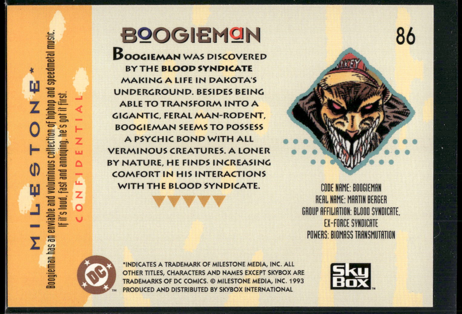 1993 SkyBox Milestone: The Dakota Universe #86 Boogieman