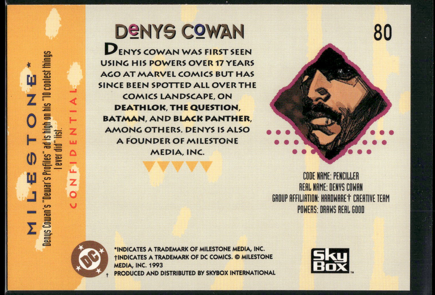 1993 SkyBox Milestone: The Dakota Universe #80 Denys Cowan
