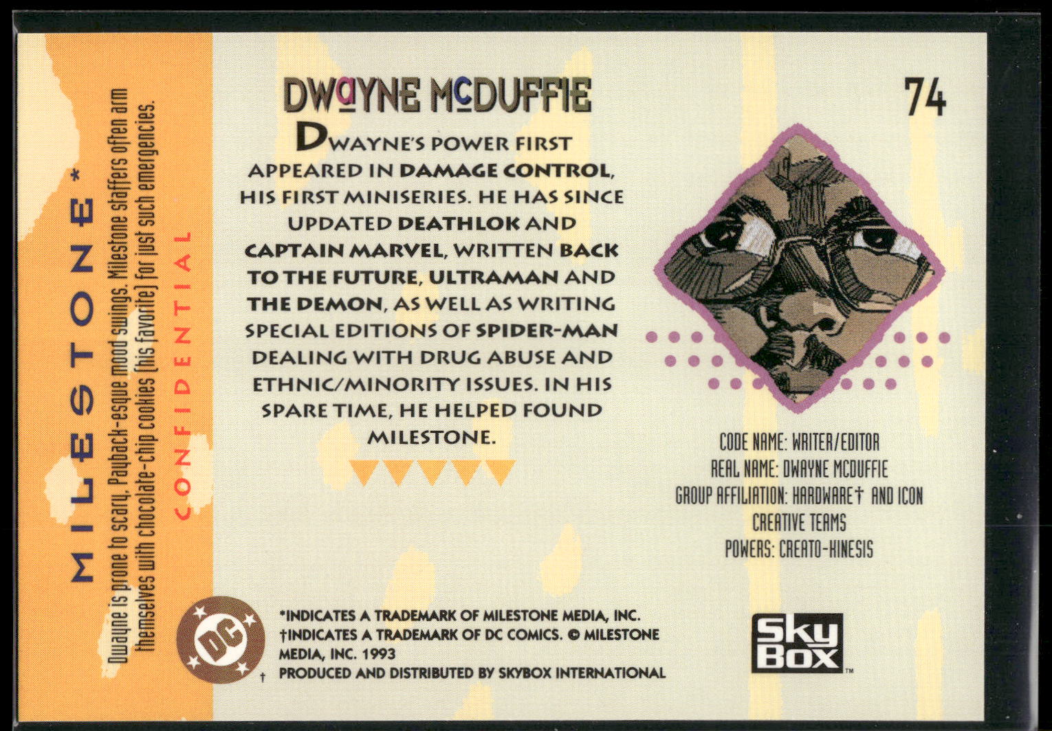 1993 SkyBox Milestone: The Dakota Universe #74 Dwayne McDuffie