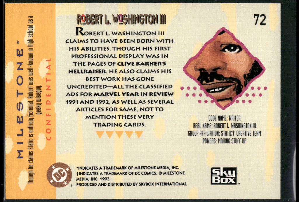 1993 SkyBox Milestone: The Dakota Universe #72 Robert L. Washington III