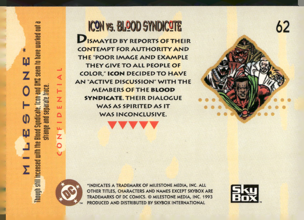 1993 SkyBox Milestone: The Dakota Universe #62 Icon vs. Blood Syndicate