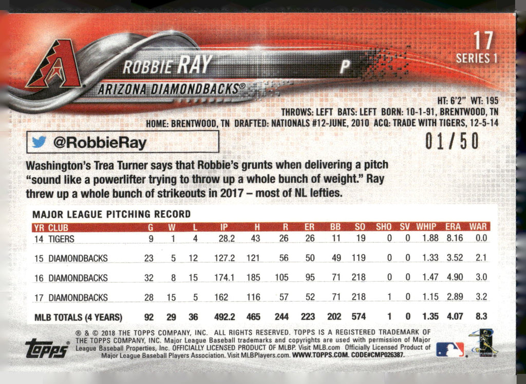 2018 Topps #17 Robbie Ray Father's Day Blue #/50