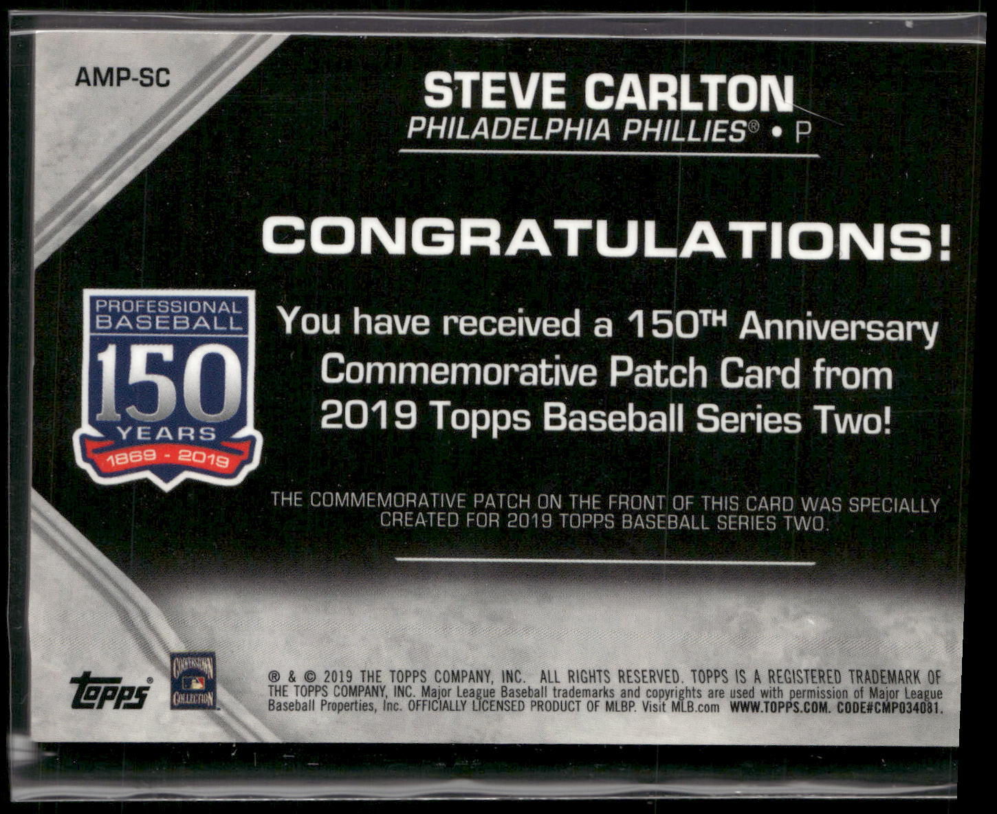2019 Topps #AMP-SC Steve Carlton Commemorative Patches