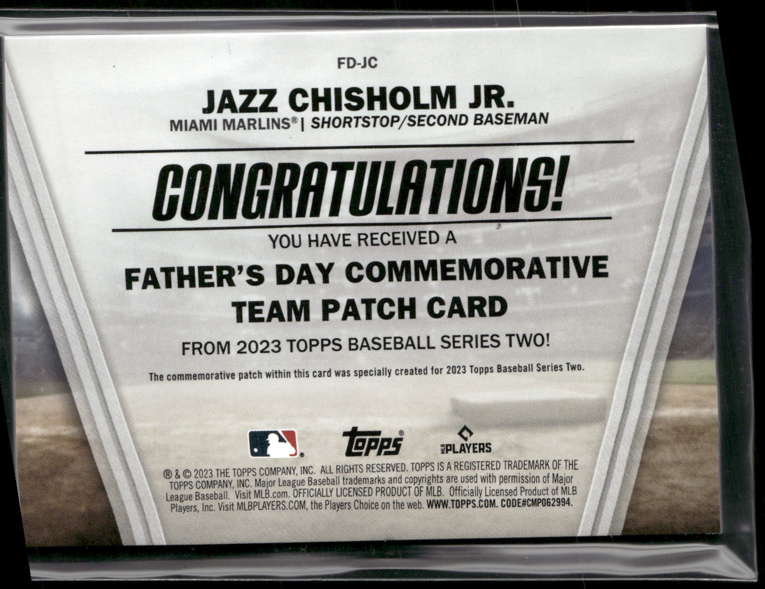 2023 Topps #FD-JC Jazz Chisholm Jr. Father's Day Commemorative Team Patches