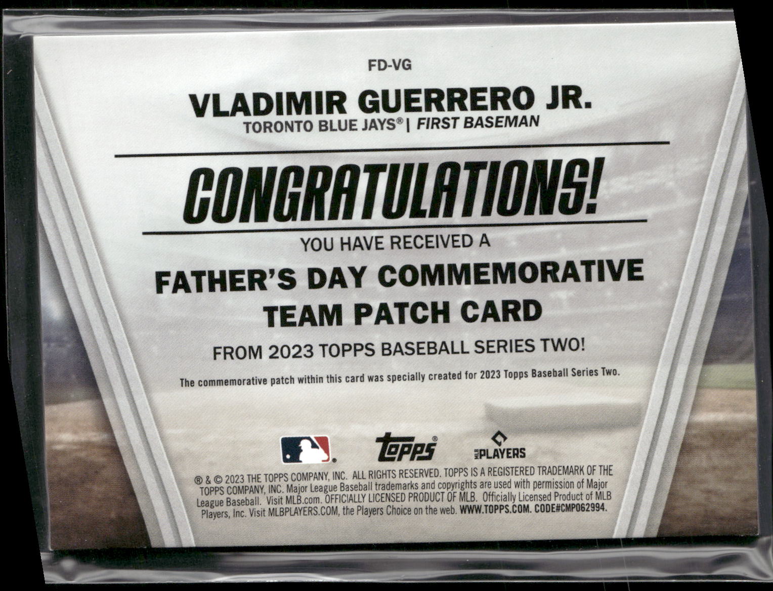 2023 Topps #FD-VG Vladimir Guerrero Jr. Father's Day Commemorative Team Patches
