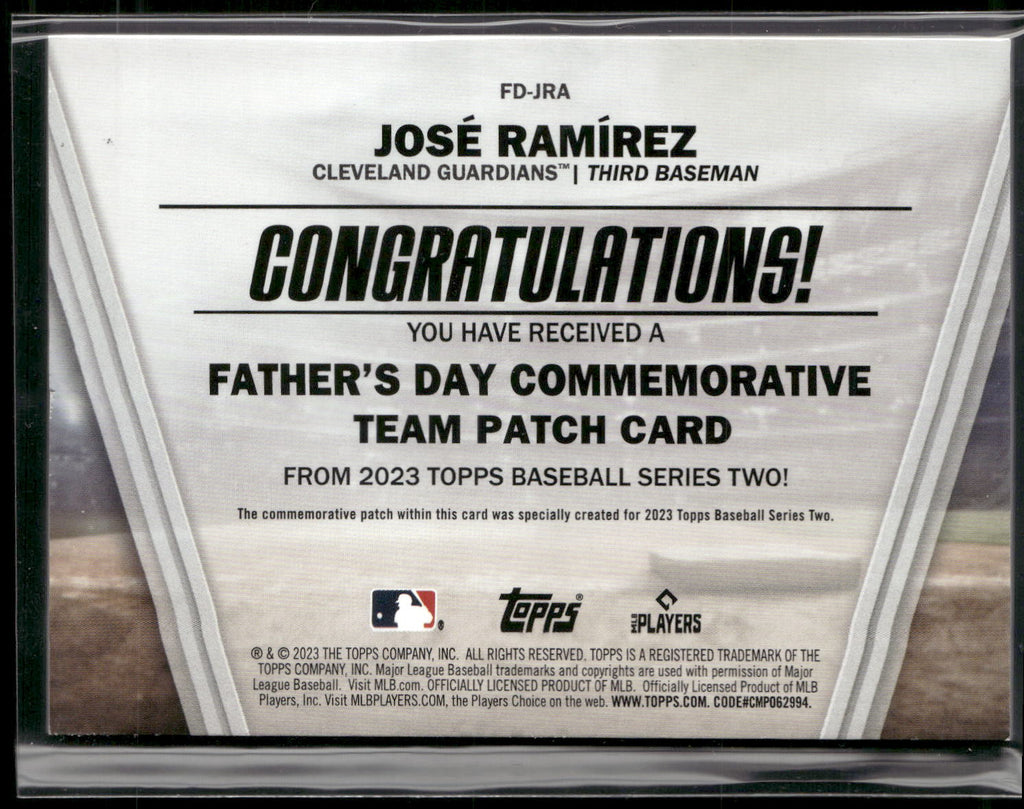 2023 Topps #FD-JRA Jose Ramirez Father's Day Commemorative Team Patches