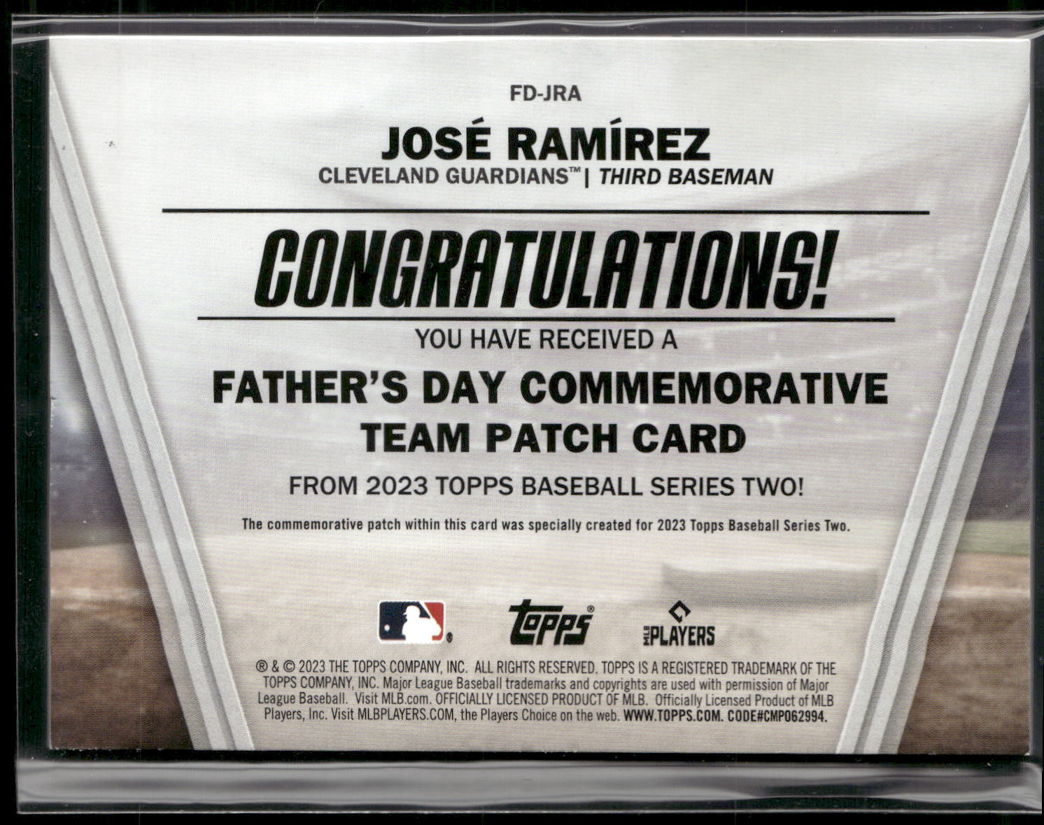 2023 Topps #FD-JRA Jose Ramirez Father's Day Commemorative Team Patches