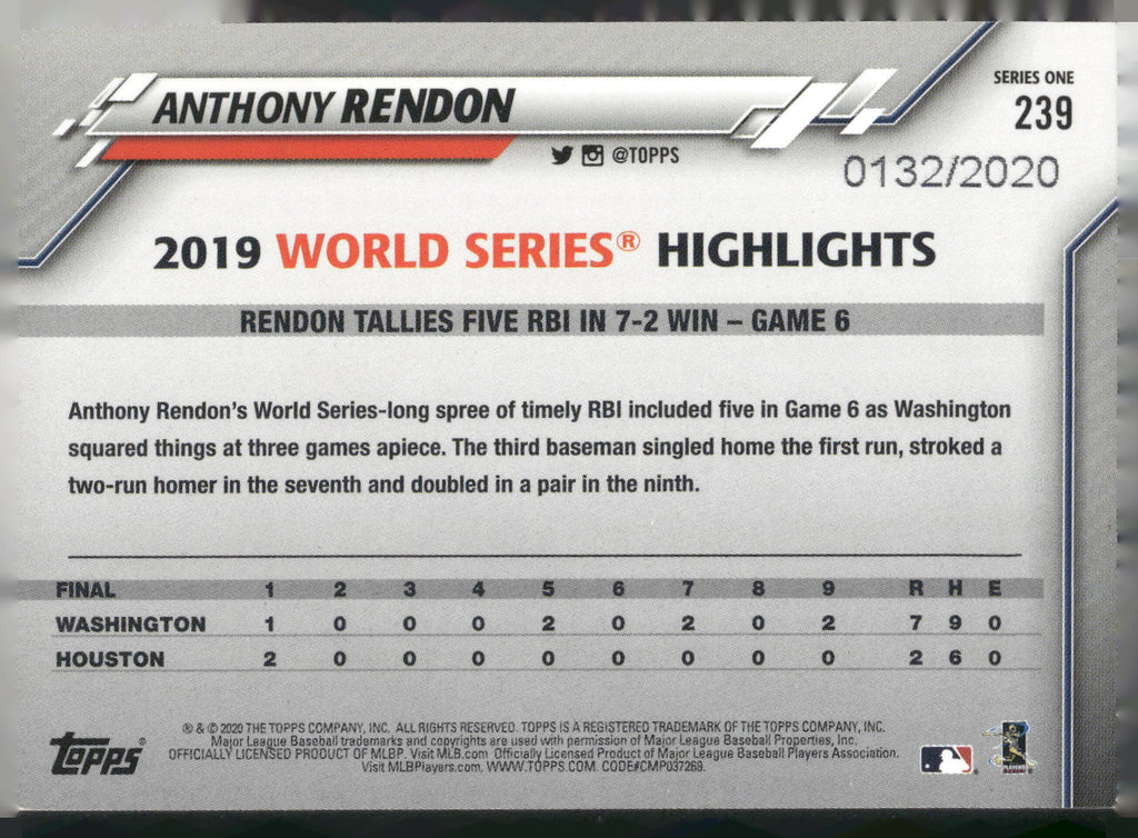 2020 Topps #239 Anthony Rendon Gold #/2020