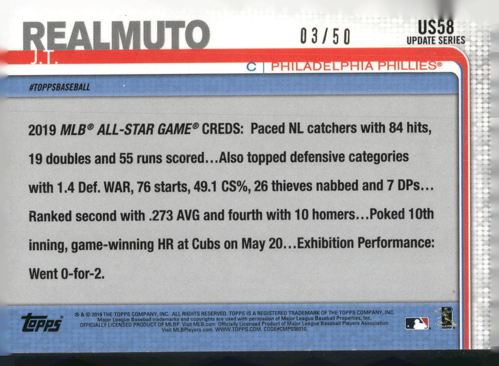 2019 Topps Update #US58 J.T. Realmuto Mother's Day Pink #/50