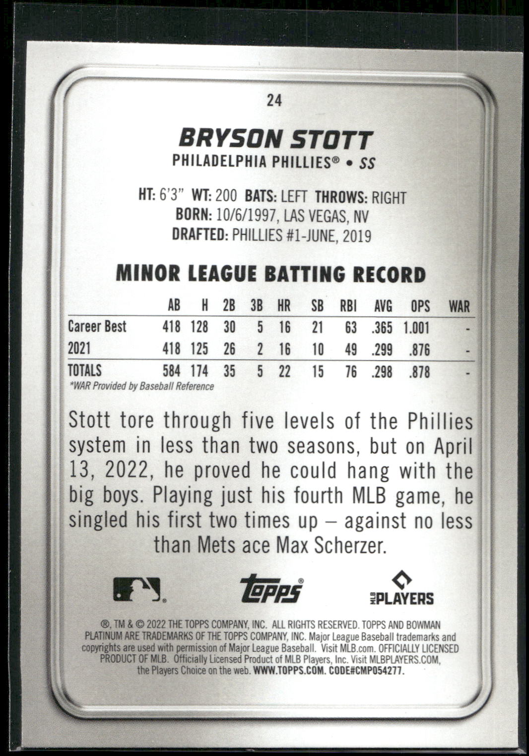 2022 Bowman Platinum #24 Bryson Stott