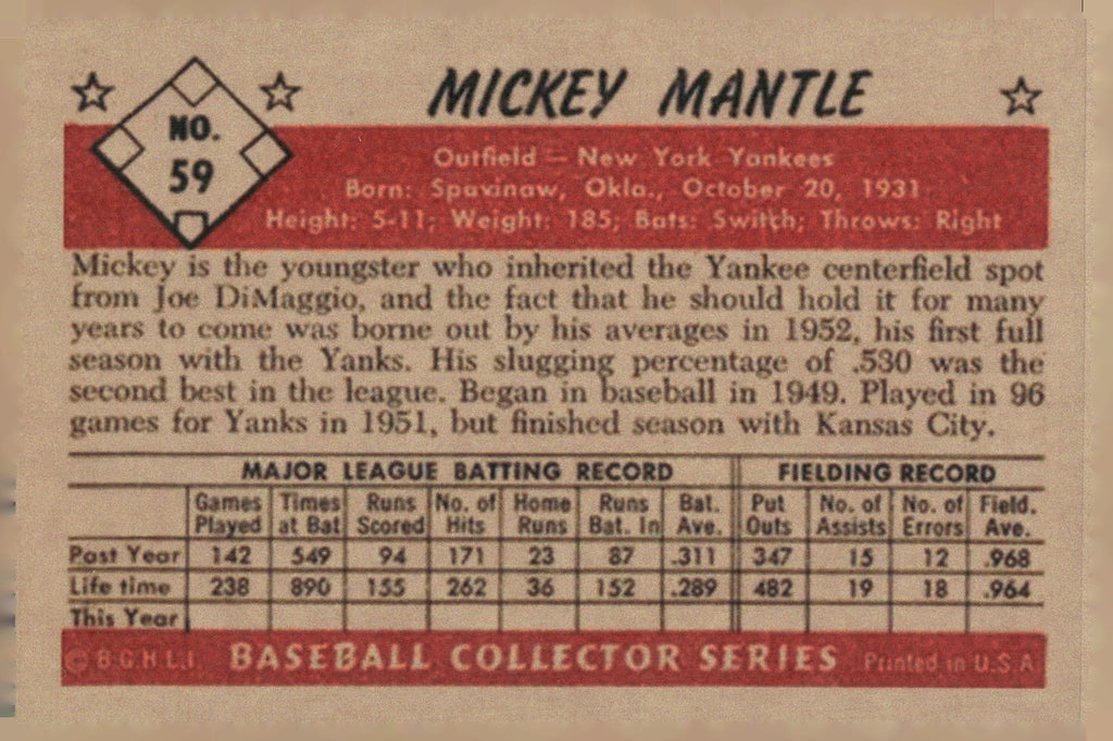 1983 BGHLI 1953 Bowman Color Mickey Mantle