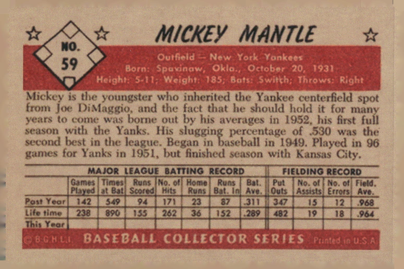 1983 BGHLI 1953 Bowman Color Mickey Mantle