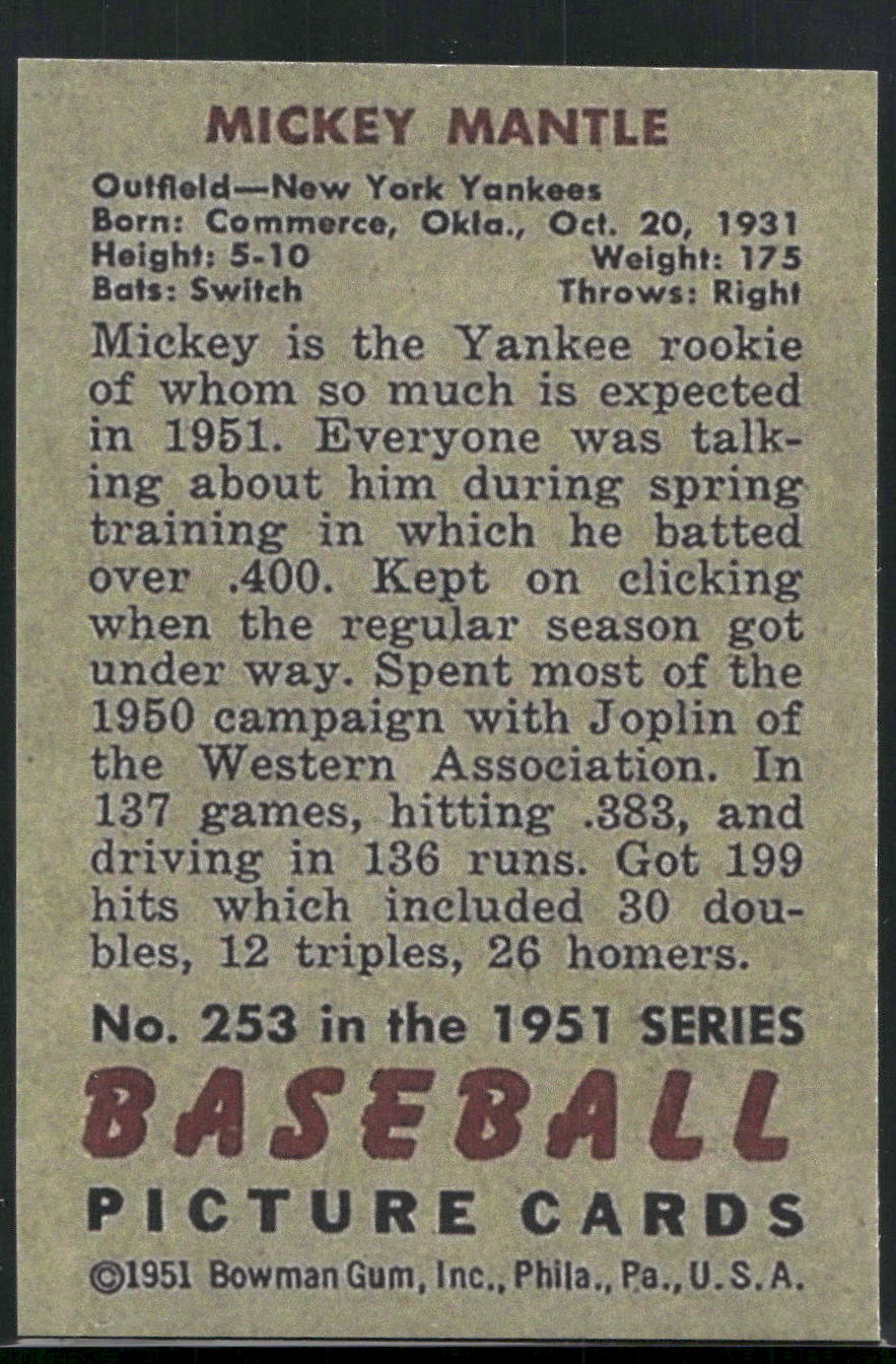 1983 BGHLI Reprint 1951 Topps #253 Mickey Mantle Reprints