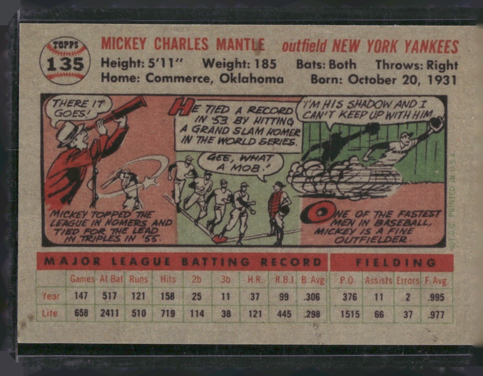 1983 BGHLI Reprint 1956 Topps #135 Mickey Mantle Reprint