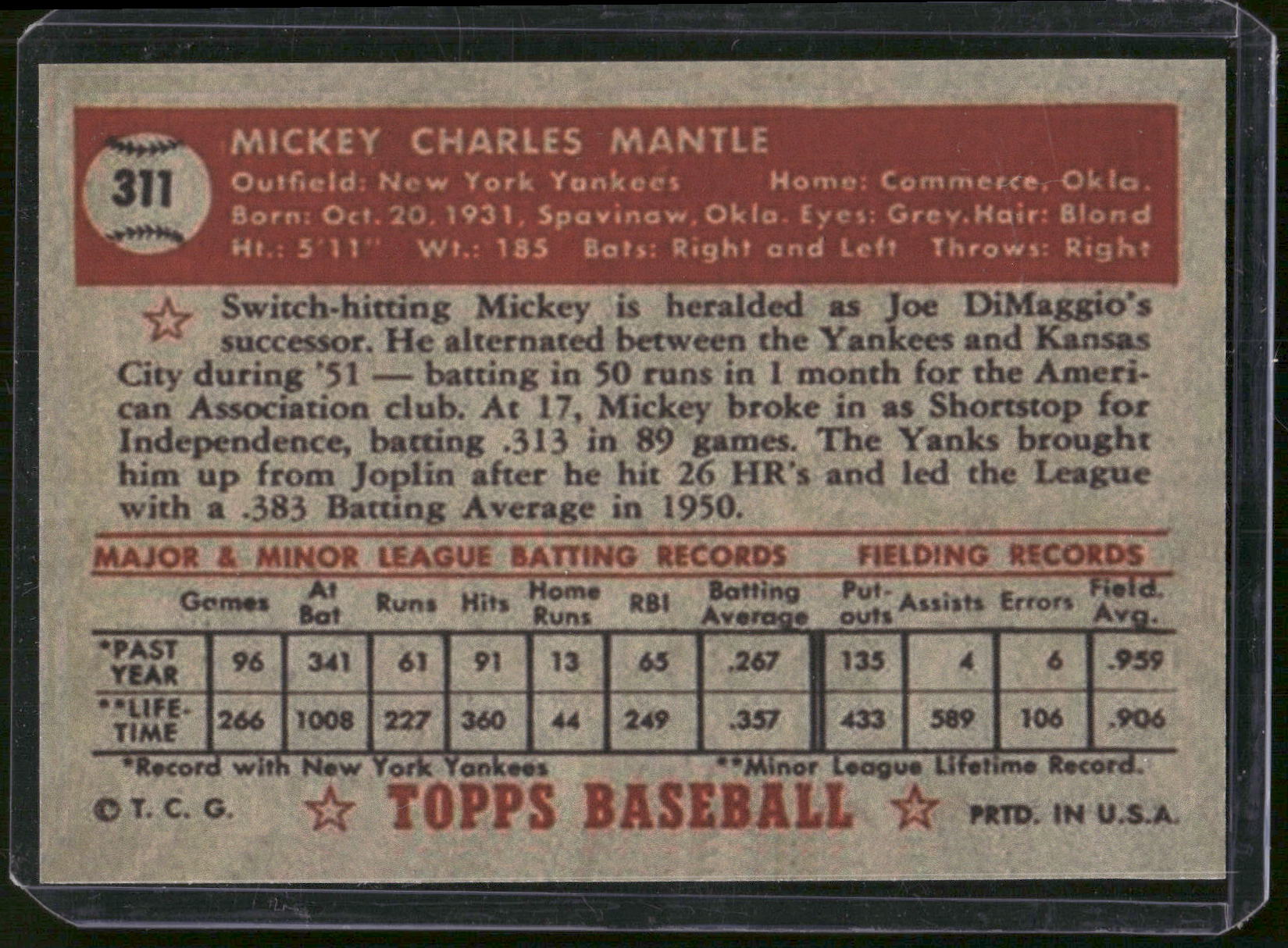 1983 BGHLI Reprint 1983 BGHLI Reprint 1952 Topps #311 Mickey Mantle