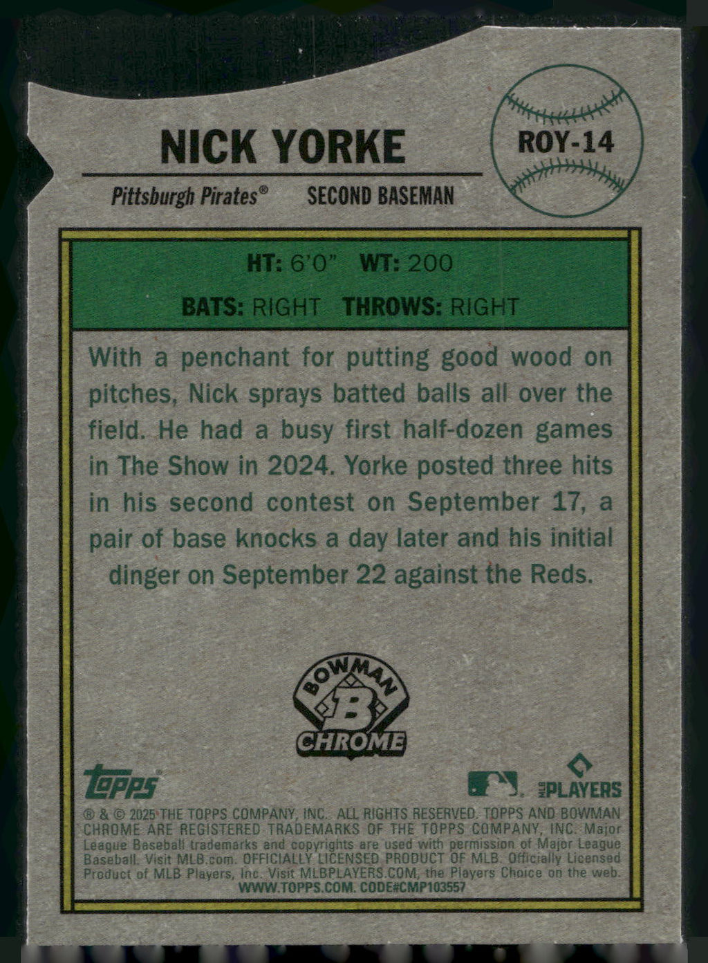2025 Bowman #ROY-14 Nick Yorke Rookie of the Year Favorites Mojo Refractor