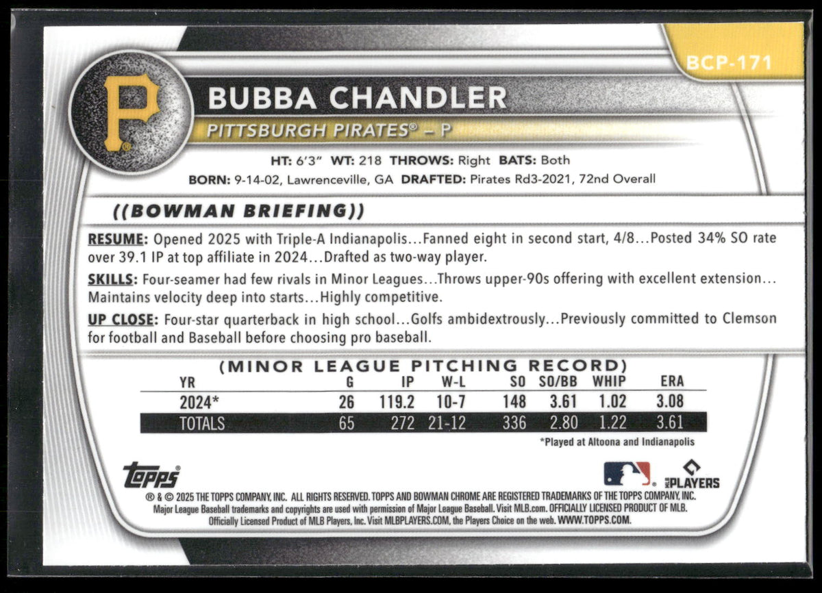 2025 Bowman Chrome #BCP-171 Bubba Chandler Prospects Mojo