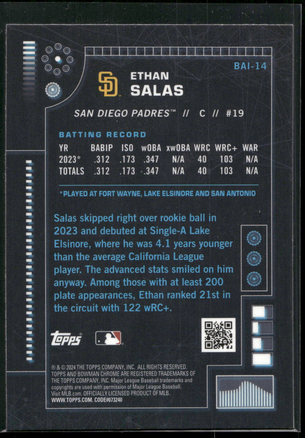 2024 Bowman #BAI-14 Ethan Salas Bowman A.I.