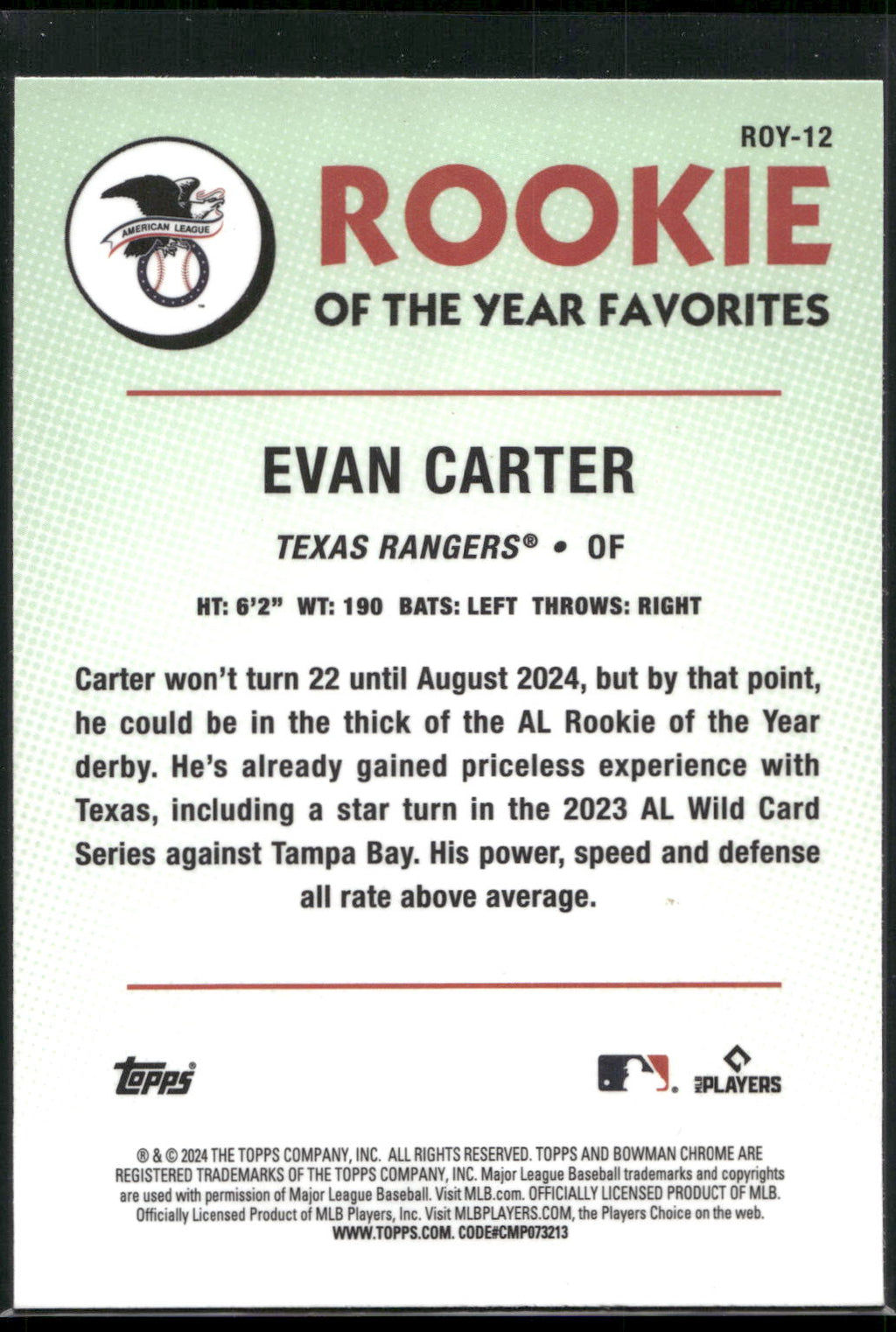 2024 Bowman #ROY-12 Evan Carter Rookie of the Year Favorites