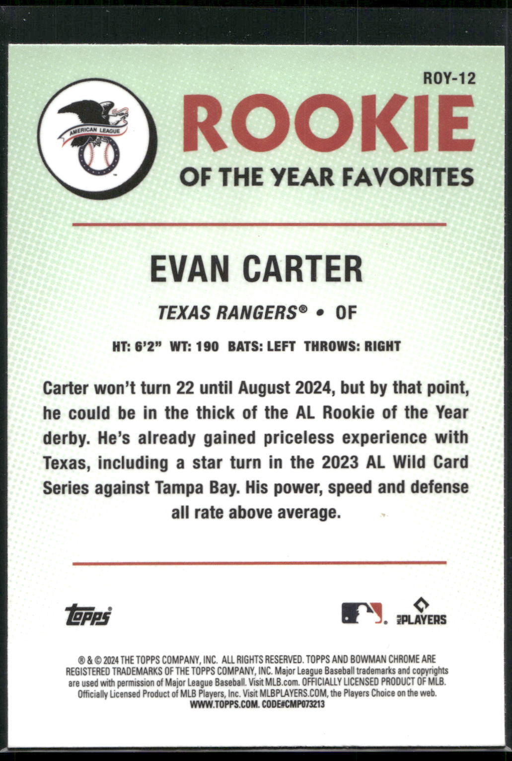 2024 Bowman #ROY-12 Evan Carter Rookie of the Year Favorites