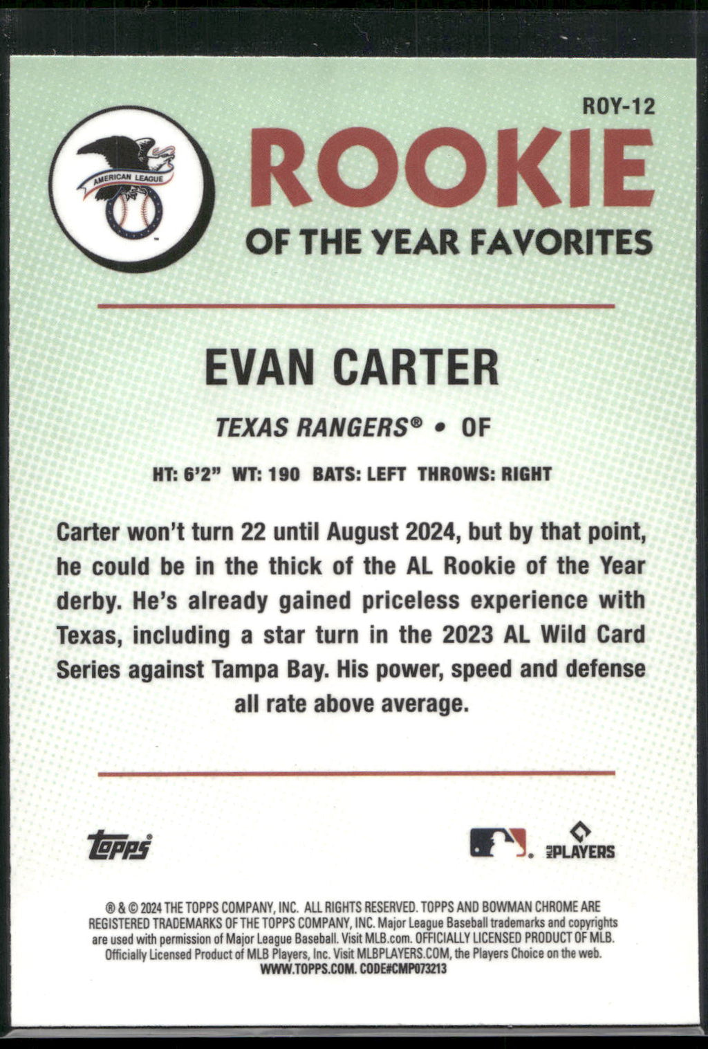 2024 Bowman #ROY-12 Evan Carter Rookie of the Year Favorites