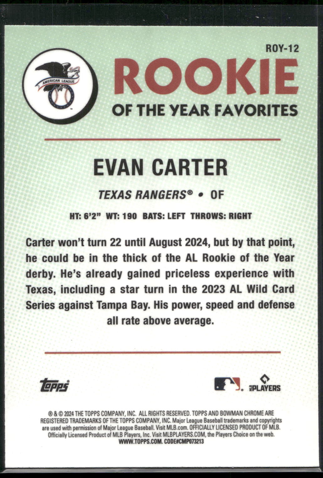 2024 Bowman #ROY-12 Evan Carter Rookie of the Year Favorites