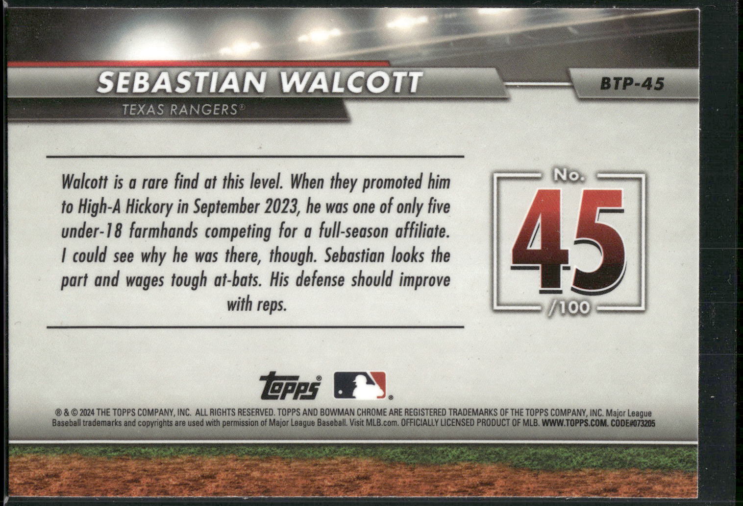 2024 Bowman #BTP-45 Sebastian Walcott Bowman Scouts' Top 100