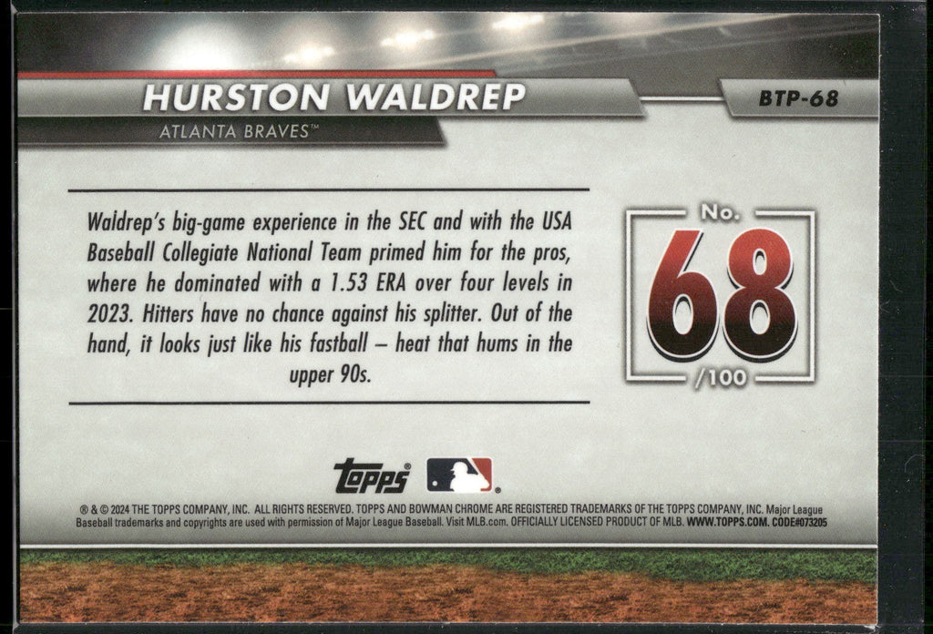 2024 Bowman #BTP-68 Hurston Waldrep Bowman Scouts' Top 100