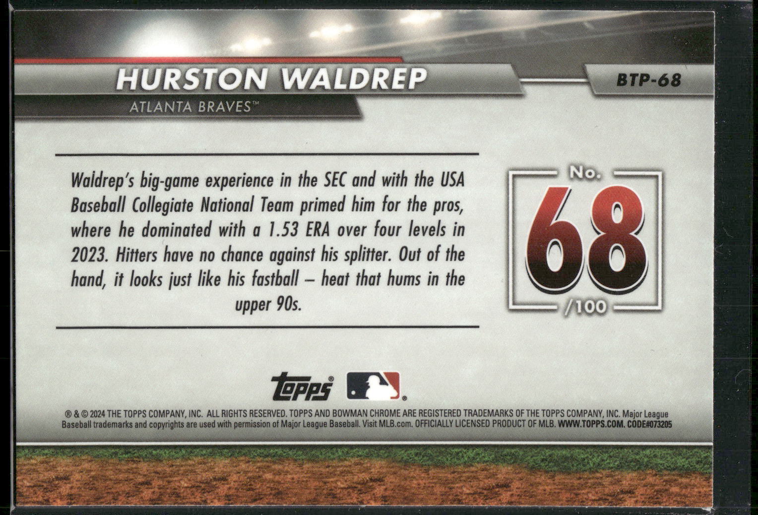 2024 Bowman #BTP-68 Hurston Waldrep Bowman Scouts' Top 100