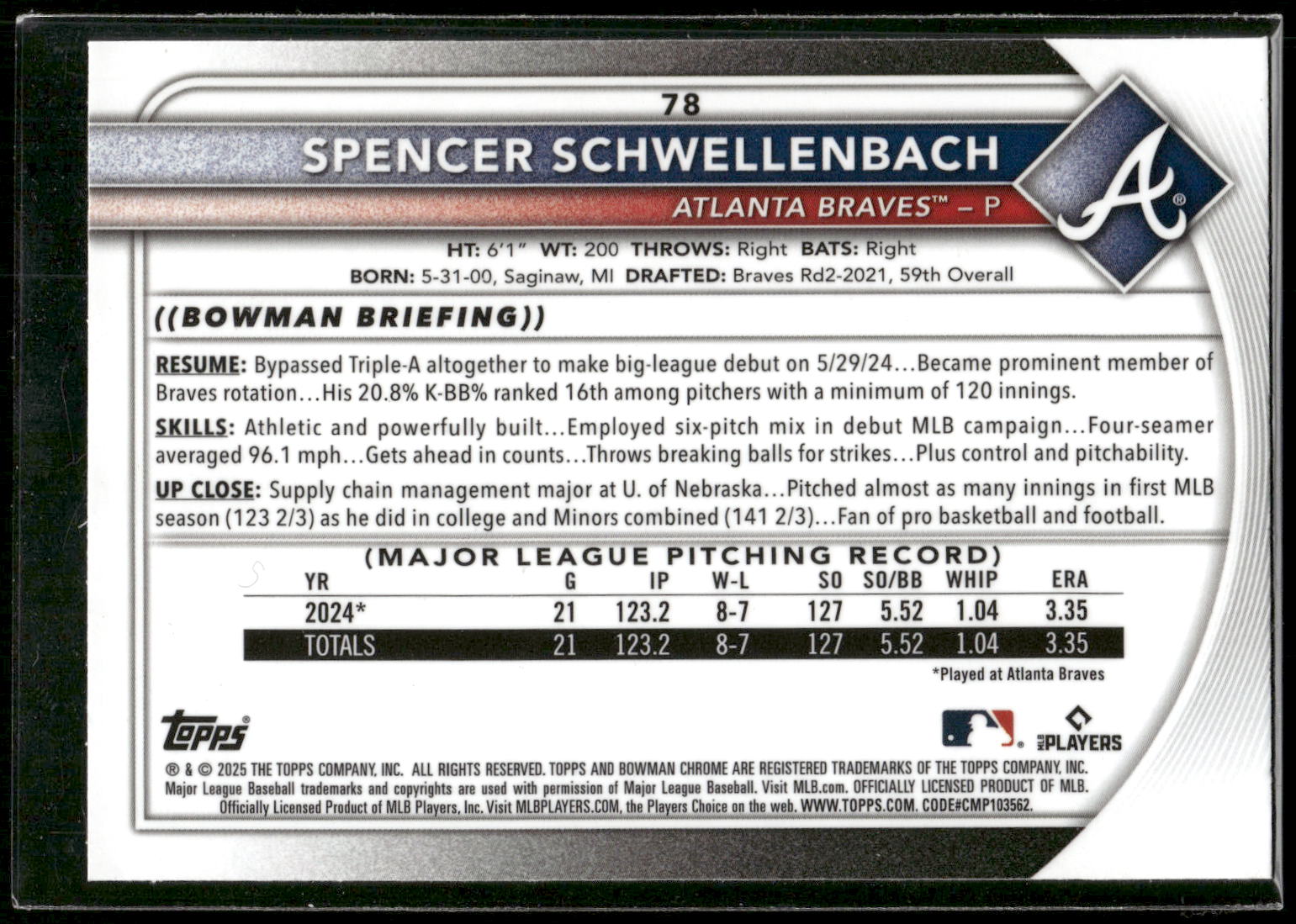 2025 Bowman #78 Spencer Schwellenbach Chrome Mojo Refractor