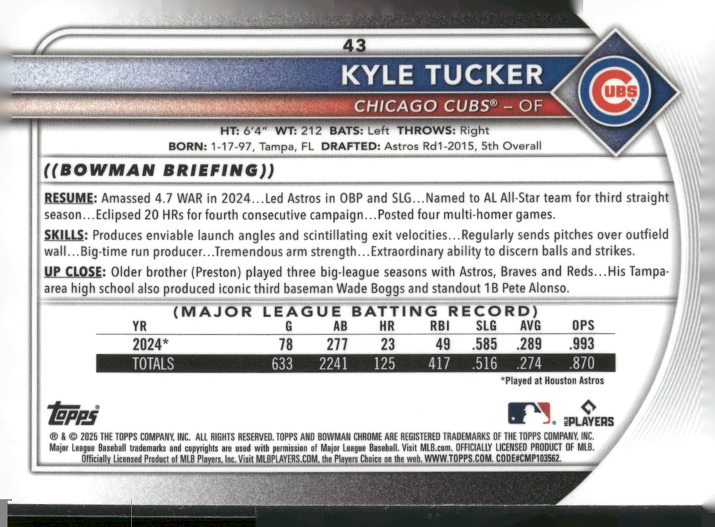 2025 Bowman #43 Kyle Tucker Bowman Mojo